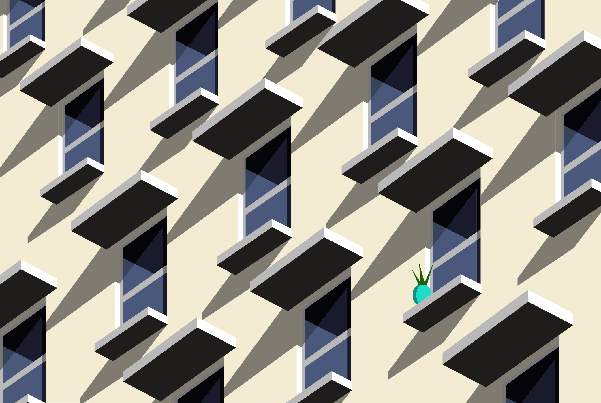 Baz Grafton digital vector pattern illustration of apartment windows with plant pot