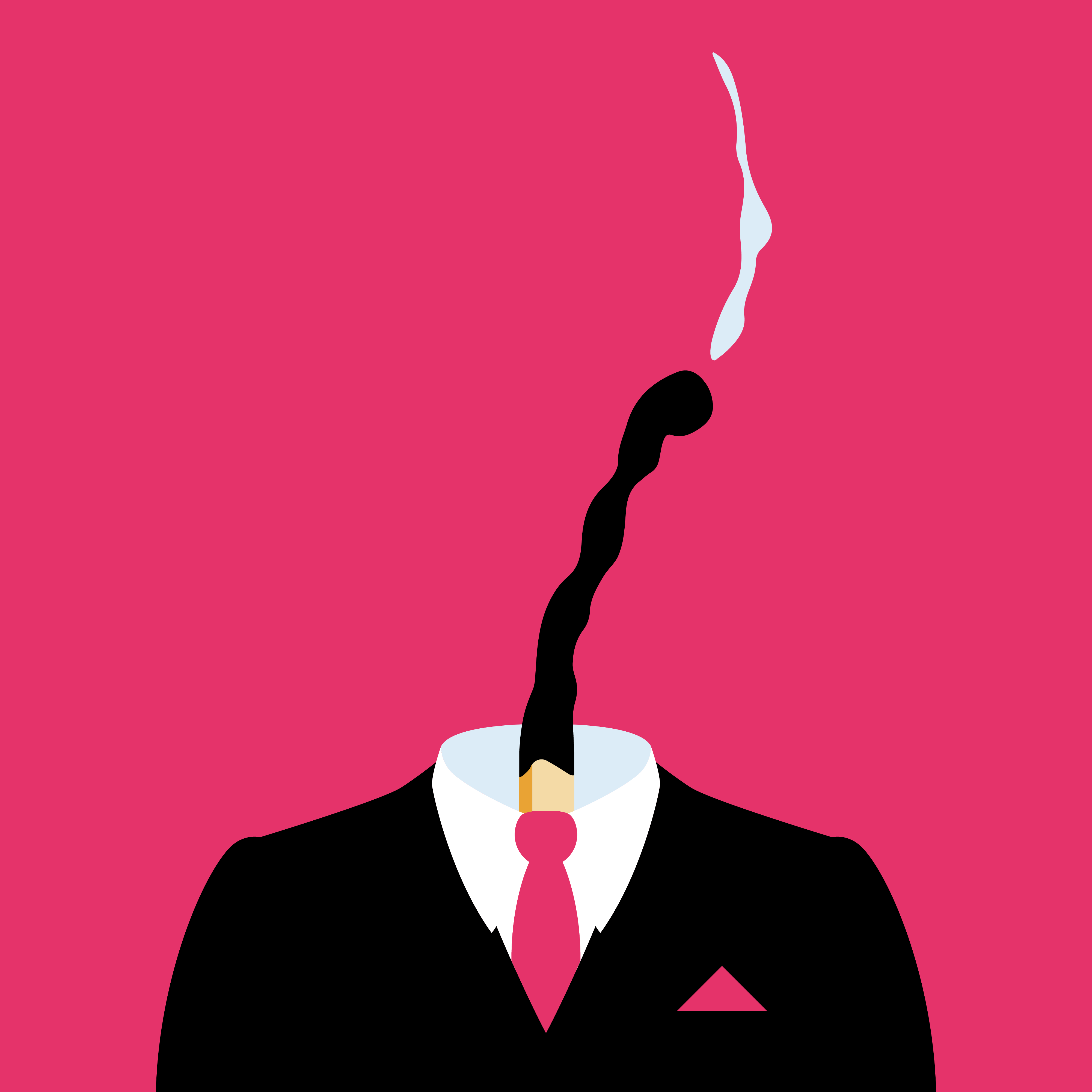 Minimalist vector art illustration of a man in a suit with a burnt out match as the head by digital artist Baz Grafton.